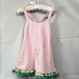 Matilda Jane pink and white stripe dress with green ruffles size 18 months